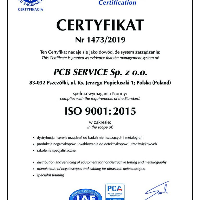 Certyfikat ISO 9001: 2015